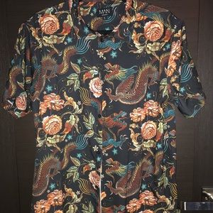 Dragons and floral button down shirt